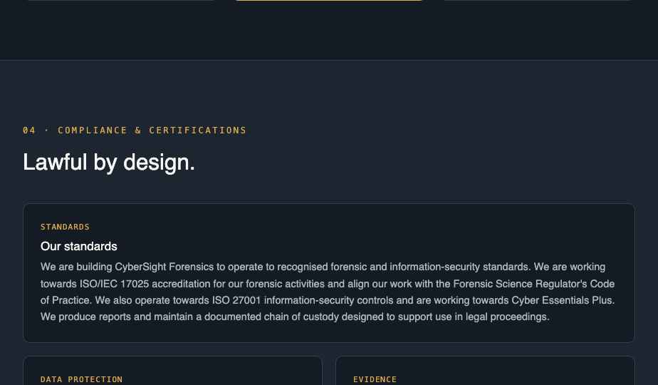 Compliance and certifications section, Lawful by design